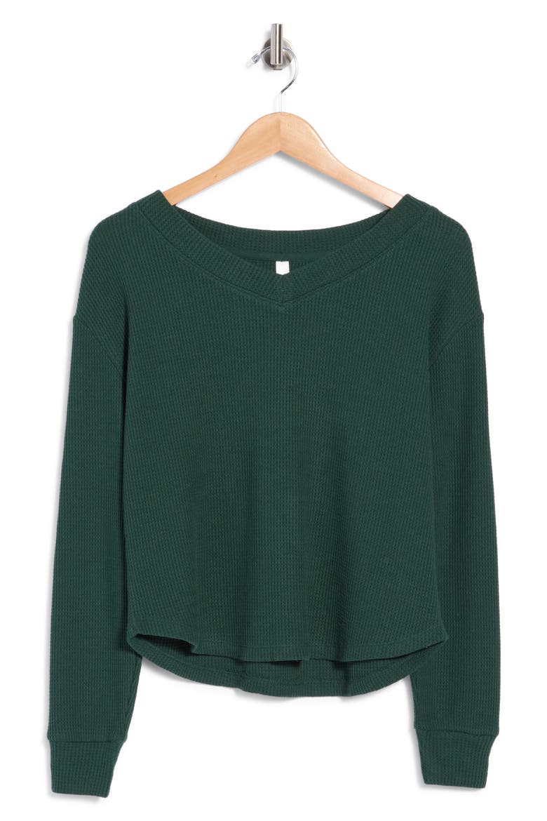 Waffle Knit V-Neck Top, Alternate, color, GREEN PARK