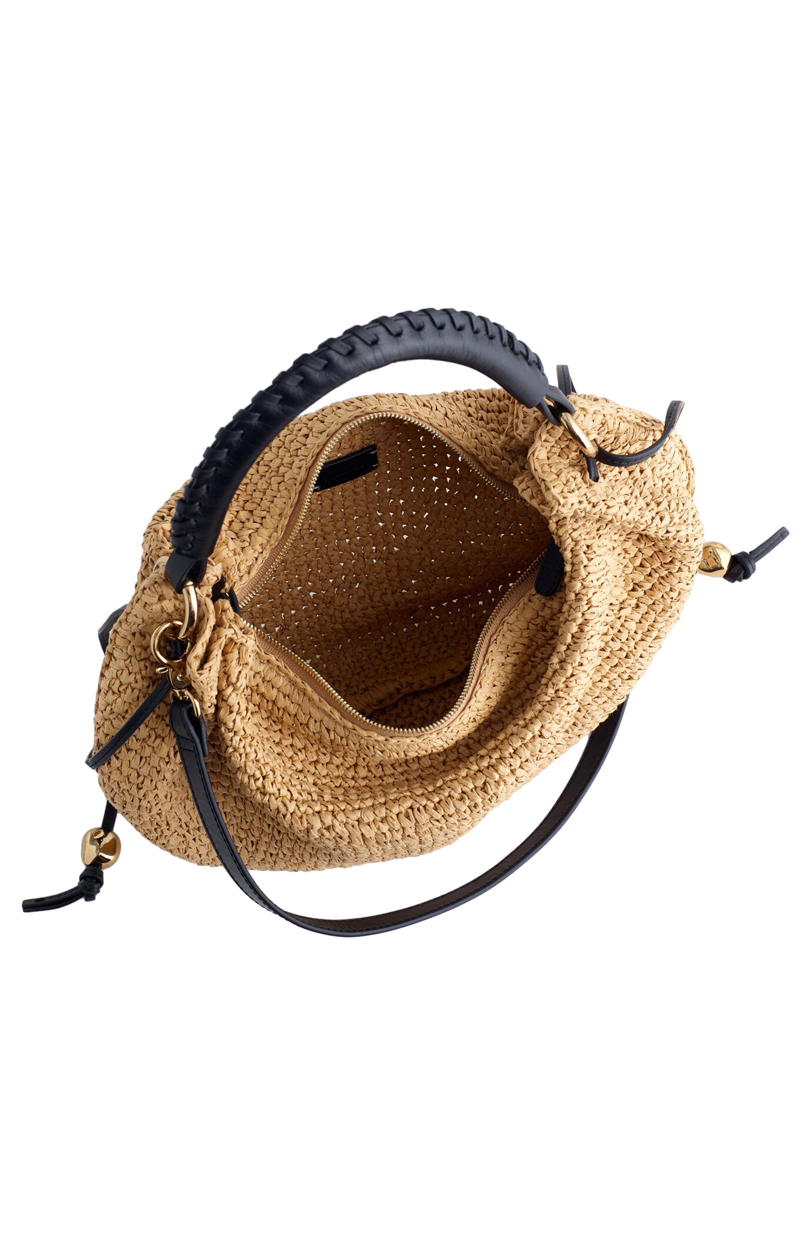 Madewell The Camren Gathered Shoulder Bag in Raffia, Alternate, color, True Black Multi