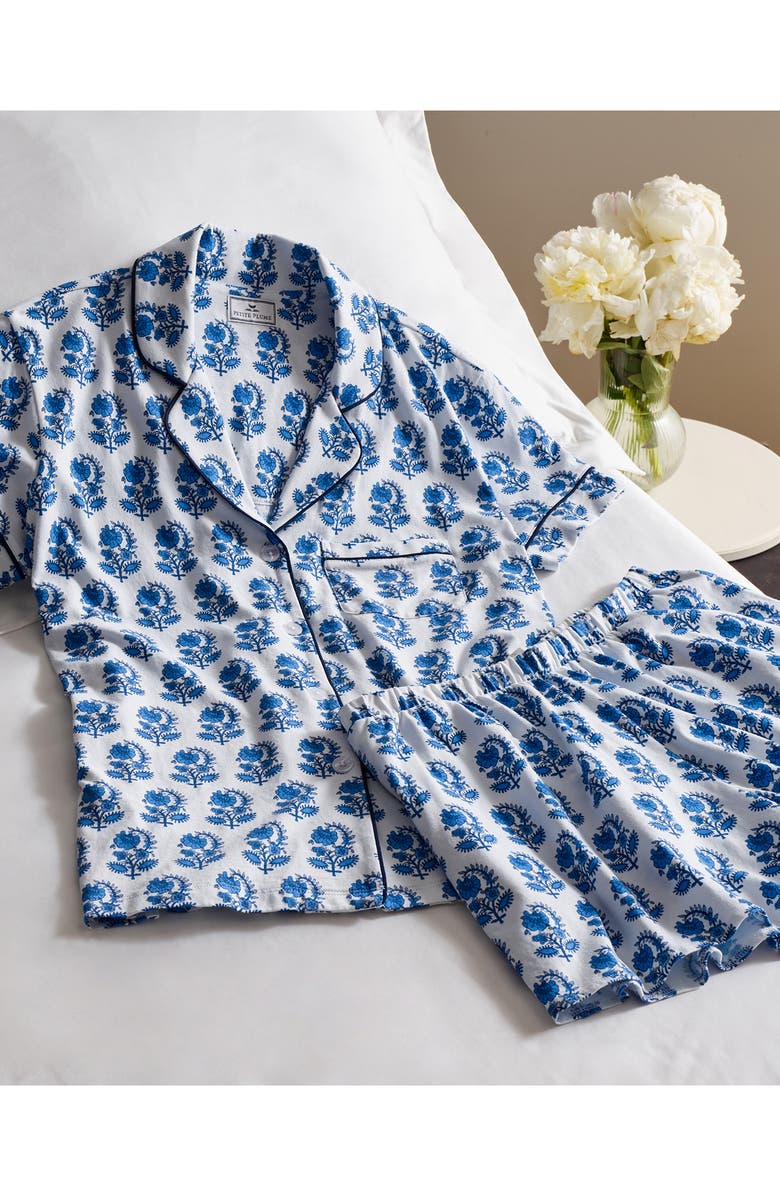 Petite Plume Print Pima Cotton Short Pajamas, Alternate, color, Blue