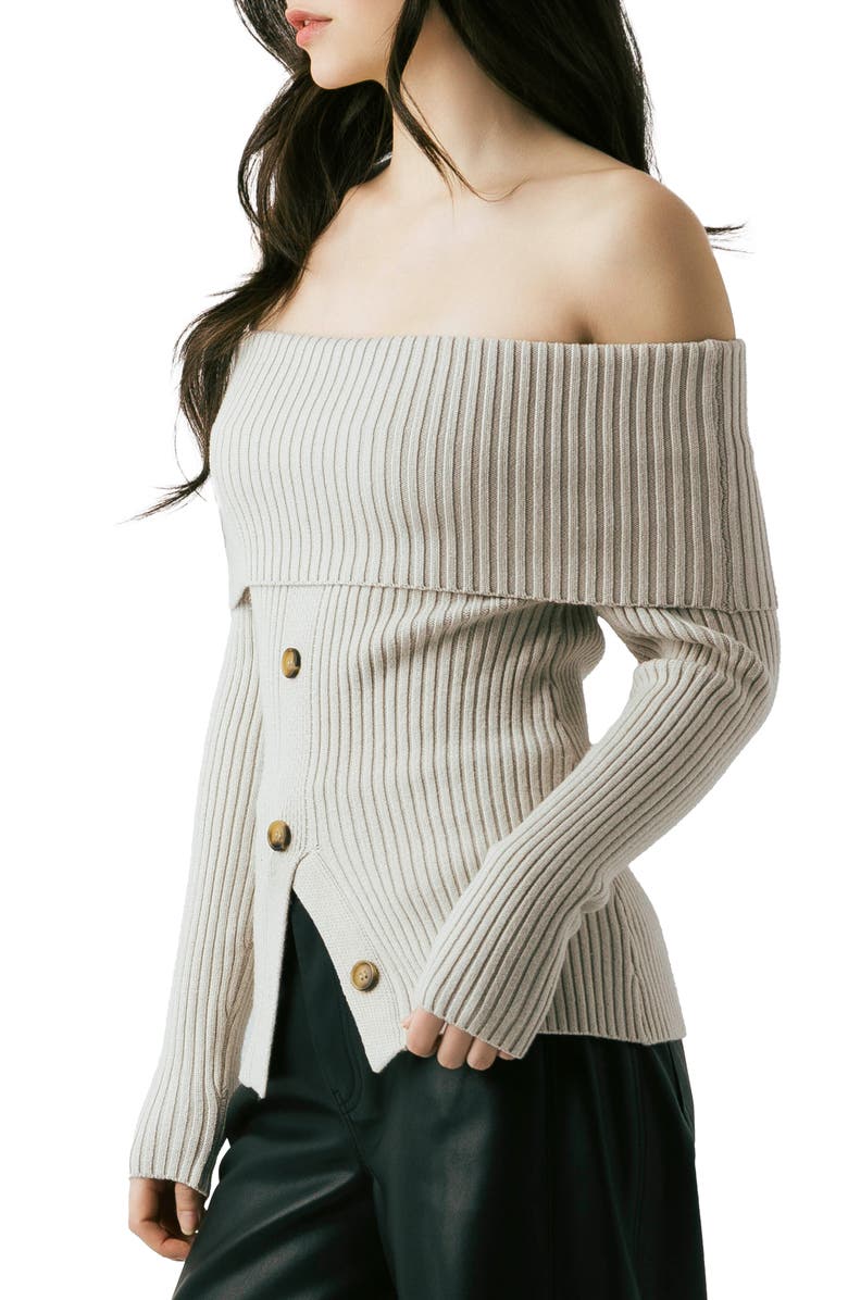 BLANKNYC Off the Shoulder Rib Sweater, Alternate, color, In The Clear