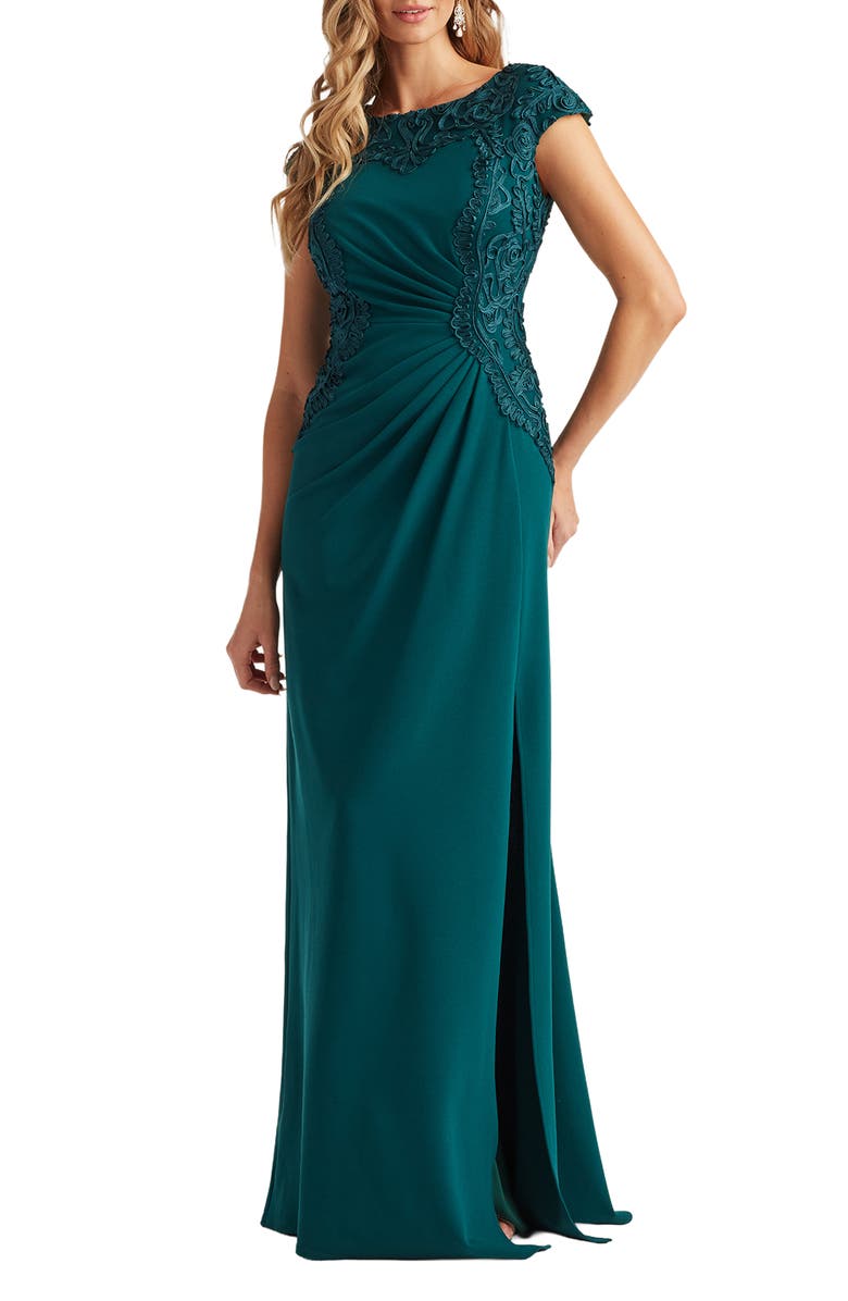 Tadashi Shoji Side Ribbon Gown, Main, color, Tea Leaf