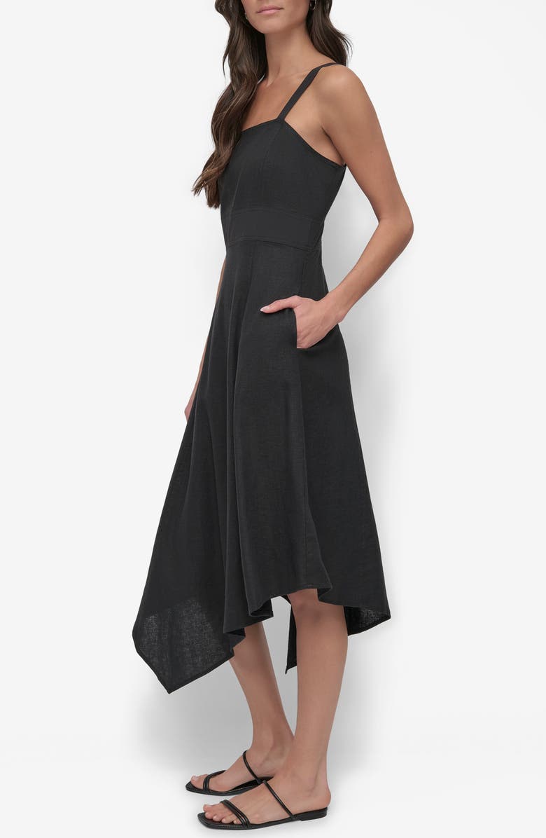 DKNY Paneled Linen Blend Midi Dress, Alternate, color, Black