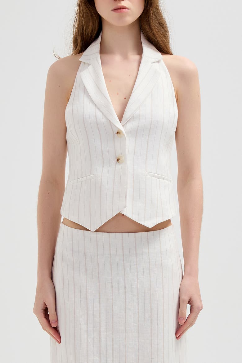 Le Tailored Halter Linen Vest, Main, color, White Stripe
