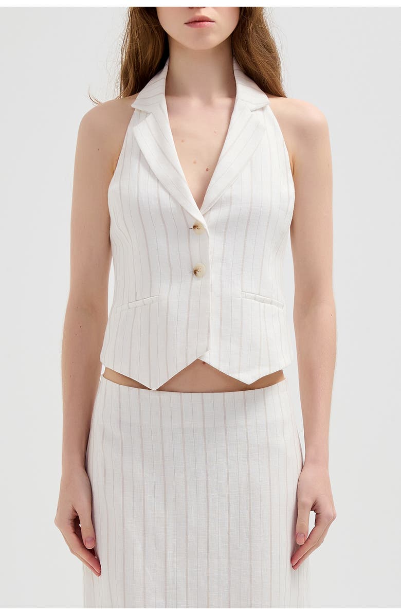 nuaje nuaje Le Tailored Halter Linen Vest, Main, color, White Stripe