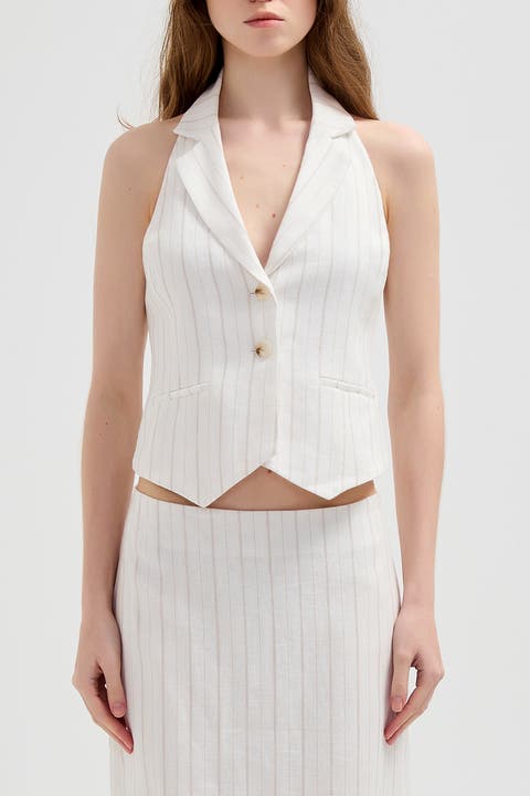 Le Tailored Halter Linen Vest