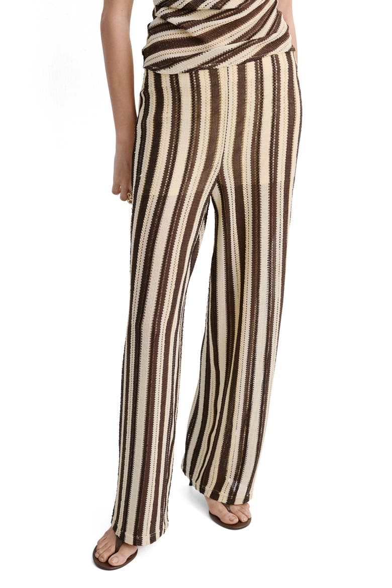 Stripe Open Stitch Knit Pants, Main, color, BROWN