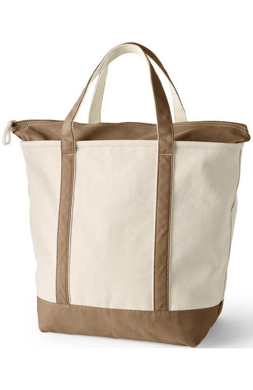 Lands' End Zip Top Canvas Tote Bag In Rich Camel/natural