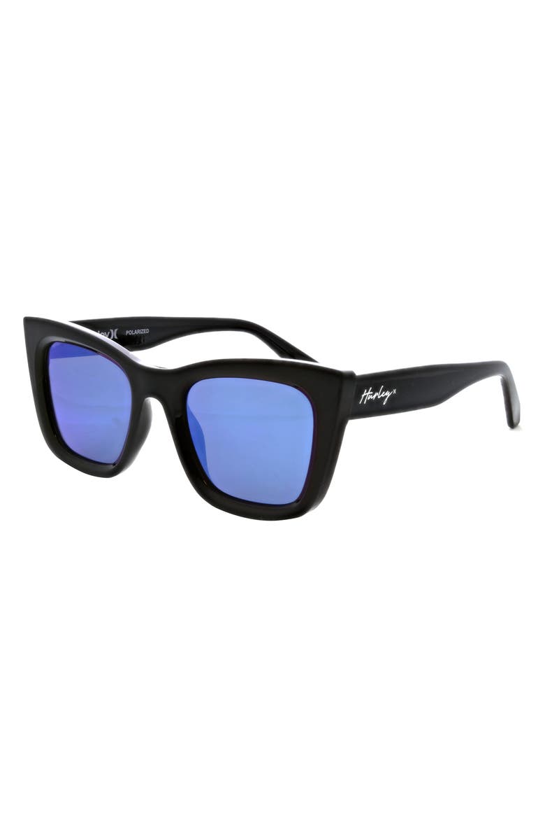 Hurley 50mm Chunky Square Polarized Sunglasses, Alternate, color, Black