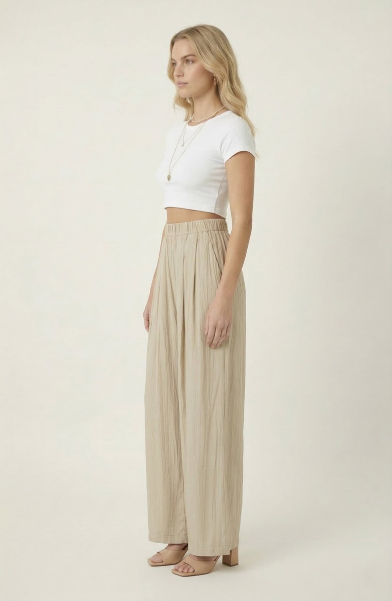 Modenaire Elastic Waist Flowing Wide Leg Pants, Alternate, color, Beige
