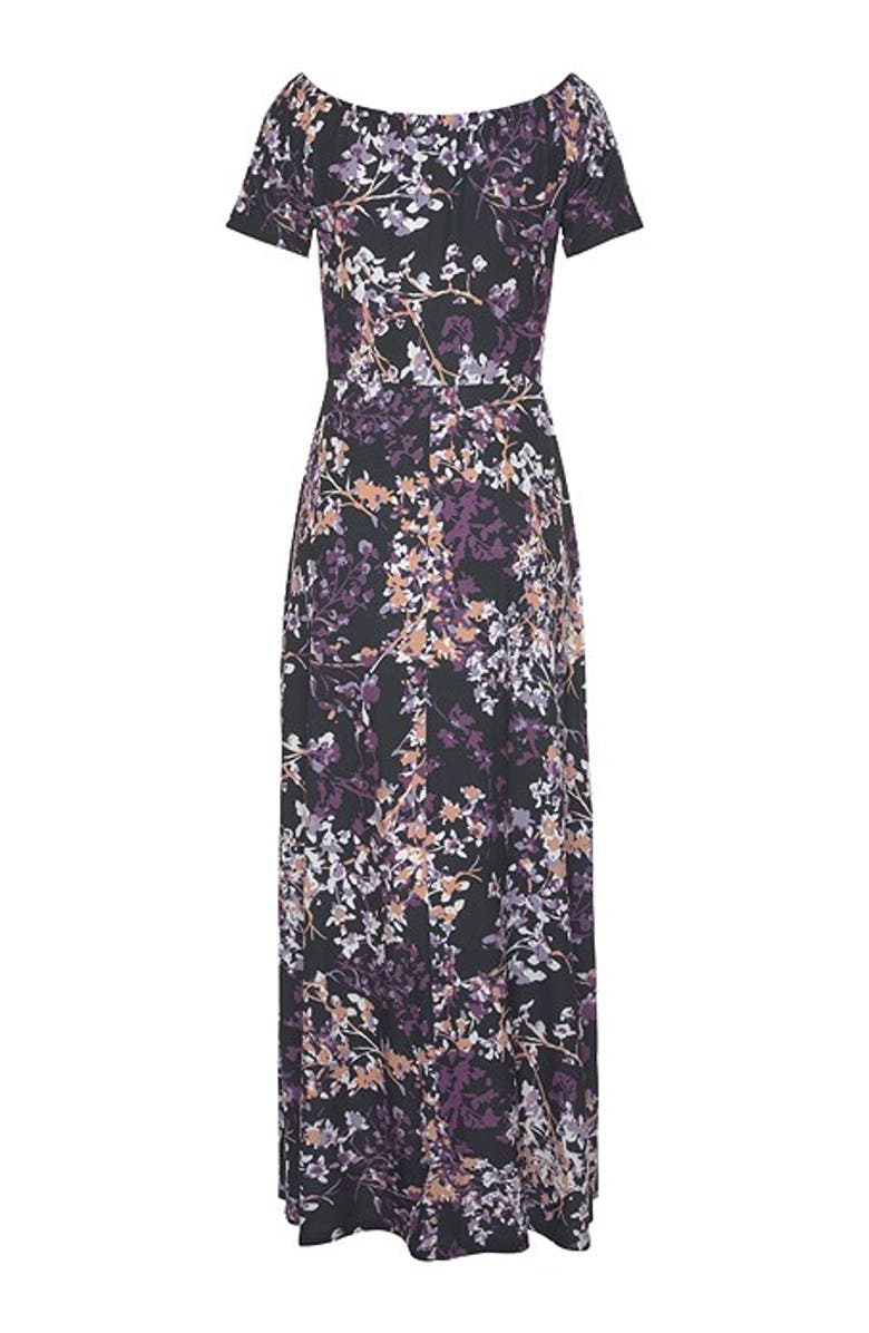 LASCANA Women's Floral Off Shoulder Maxi Dress, Alternate, color, Black Multi