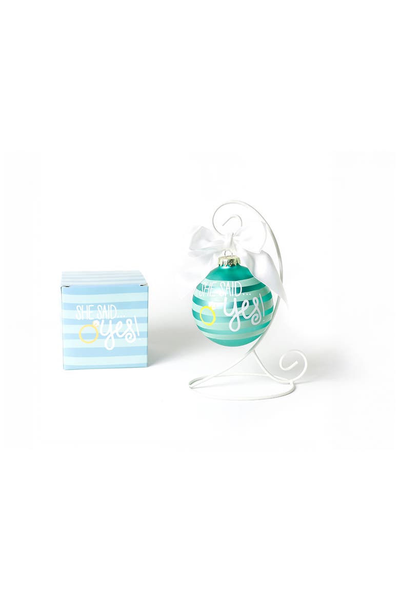 She Said Yes Just Engaged Glass Ornament with White Stand, Main, color, Blue