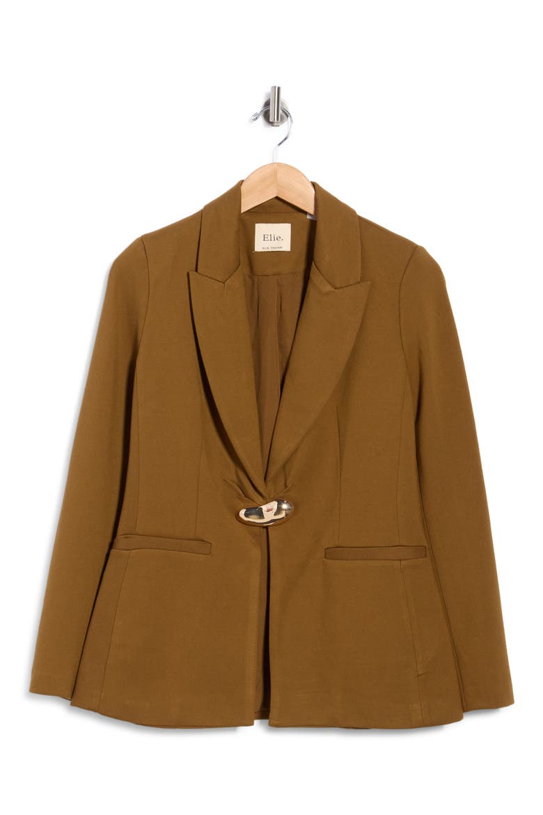 Goldtone Closure Blazer, Main, color, DARK CARAMEL