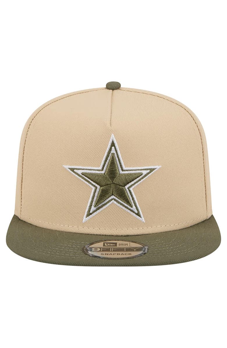 New Era Men's New Era Light Beige/Olive Dallas Cowboys Two-Tone Color Pack A-Frame 9FIFTY Snapback Hat, Alternate, color,