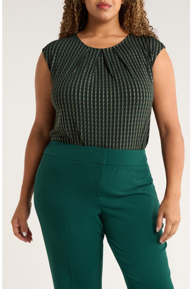 Pleat Neck Sleeveless Top, Main, color, EVERGREEN MULTI