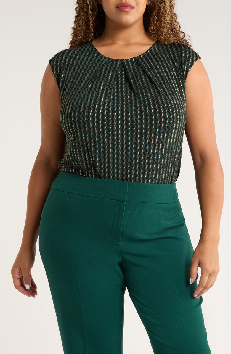 KASPER Pleat Neck Sleeveless Top, Main, color, Evergreen Multi