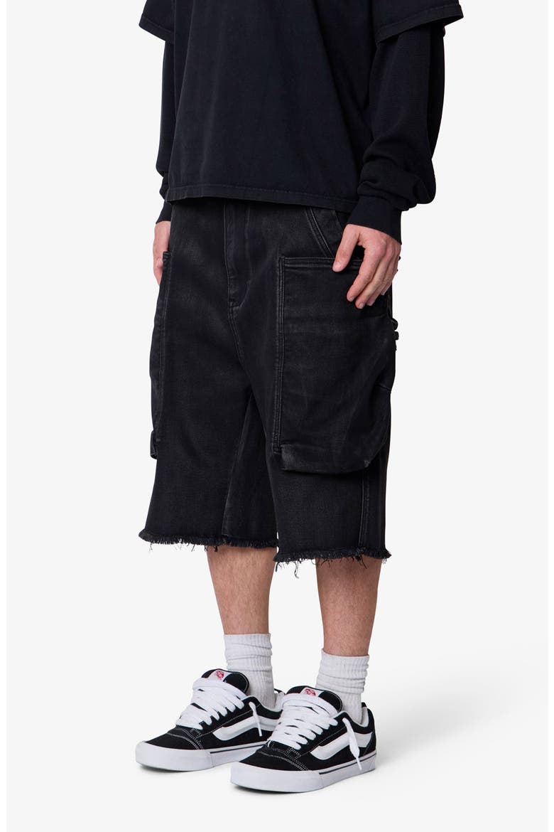 Baggy Waxed Cargo Shorts, Alternate, color, BLACK
