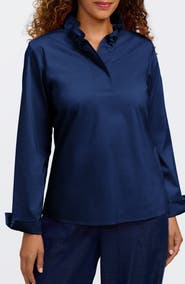 Foxcroft Tammy Ruffle Collar Cotton Blend Top