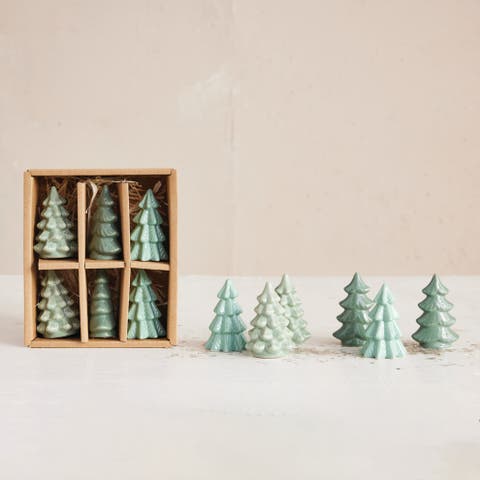 6-Piece Stoneware Trees, Green