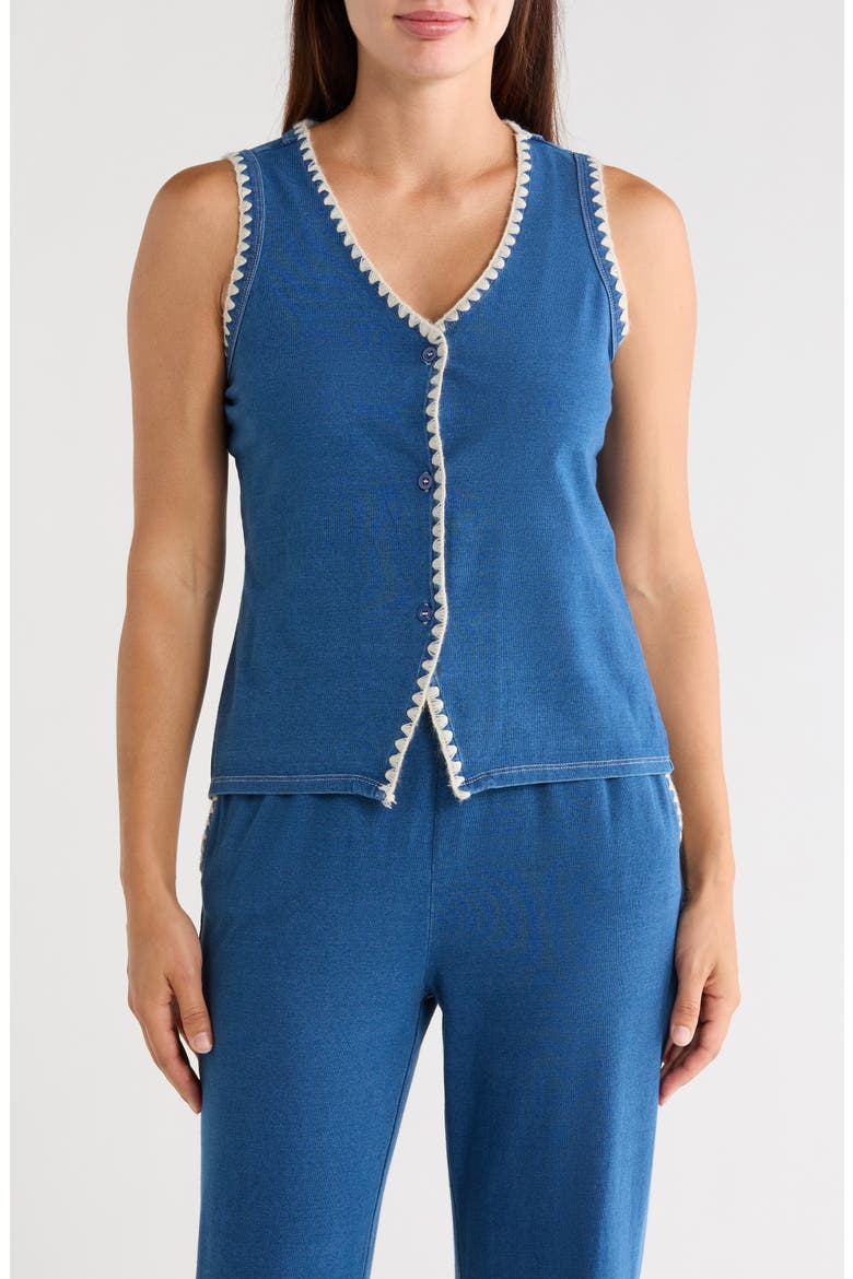Blanket Stitch Denim Vest, Main, color, MEDIUM WASH WITH BONE STITCH