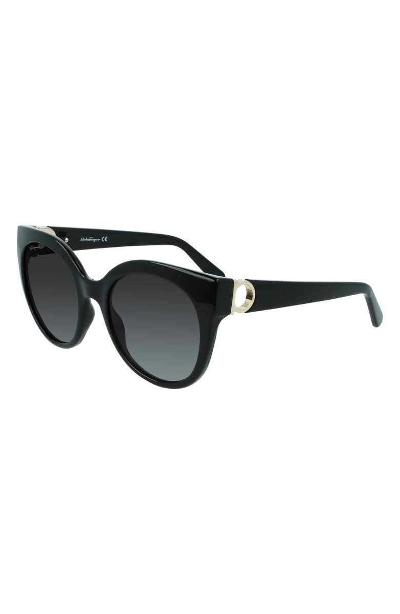 FERRAGAMO Gancini 53mm Round Sunglasses, Alternate, color, Black