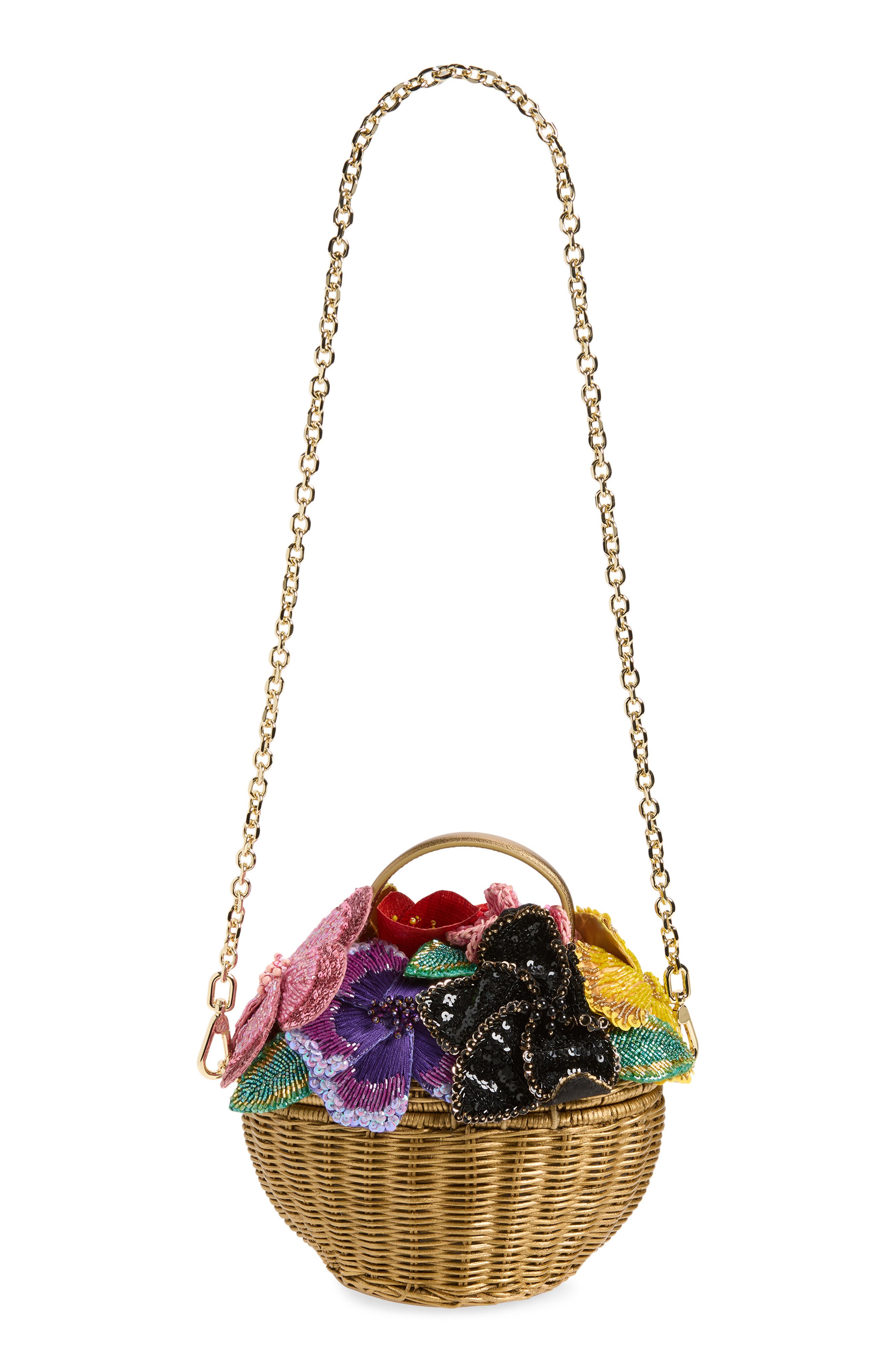 JUDITH LEIBER COUTURE Dorothy Basket Flower Bouquet Woven Rattan Top Handle Bag, Alternate, color, Champagne Champagne