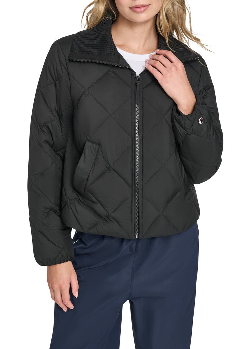 Diamond Quilted Shawl Collar Jacket, Main, color, BLACK