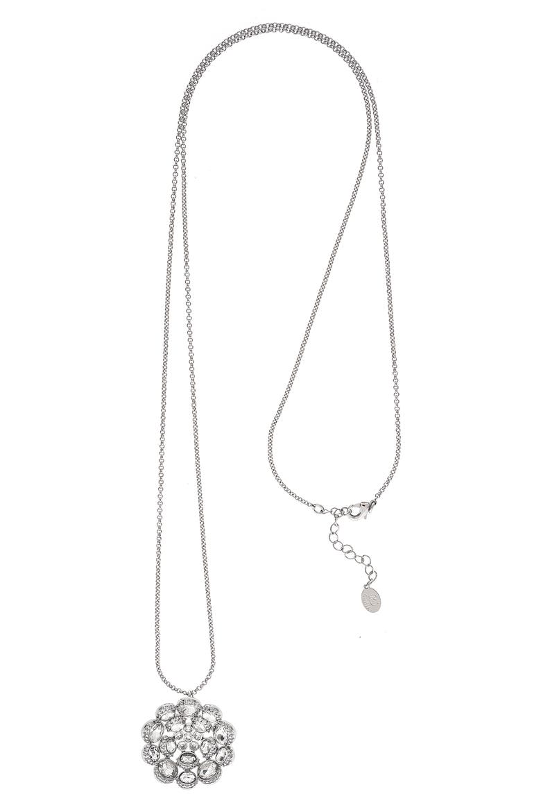 Pavé CZ Flower Pendant Necklace, Main, color, WHITE RHODIUM