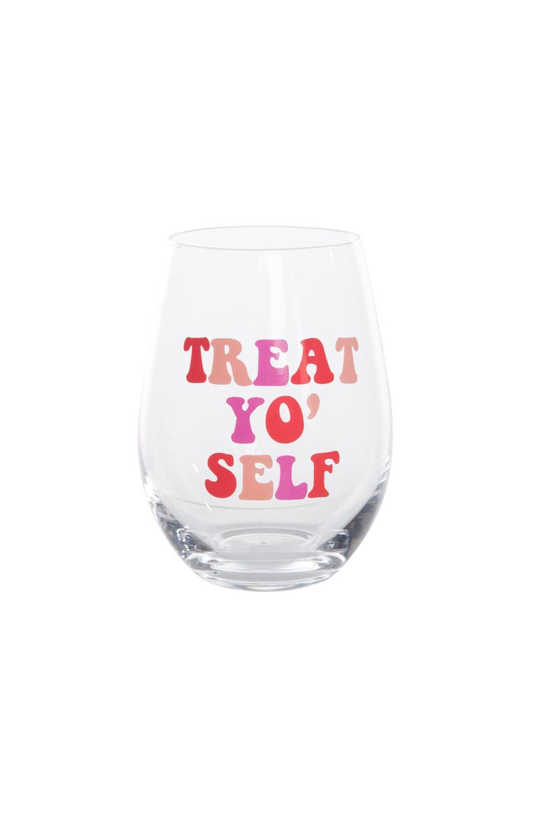 Treat Yo Self Wine Glass w/ Stopper Set of 2 Glass Clear 18 oz, Main, color, Clear