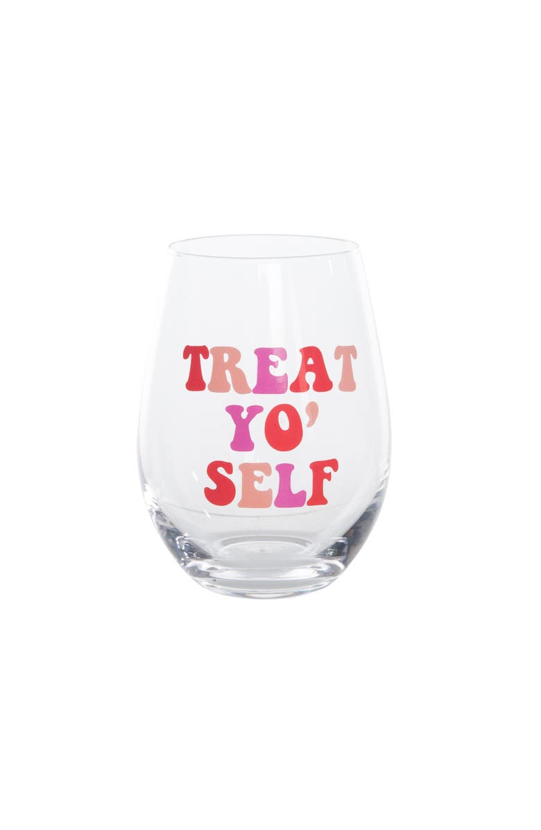 Totalee Gift Treat Yo Self Wine Glass w/ Stopper Set of 2 Glass Clear 18 oz, Main, color, Clear