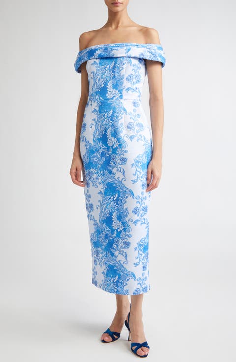 Rochelle Floral Damask Off the Shoulder Dress