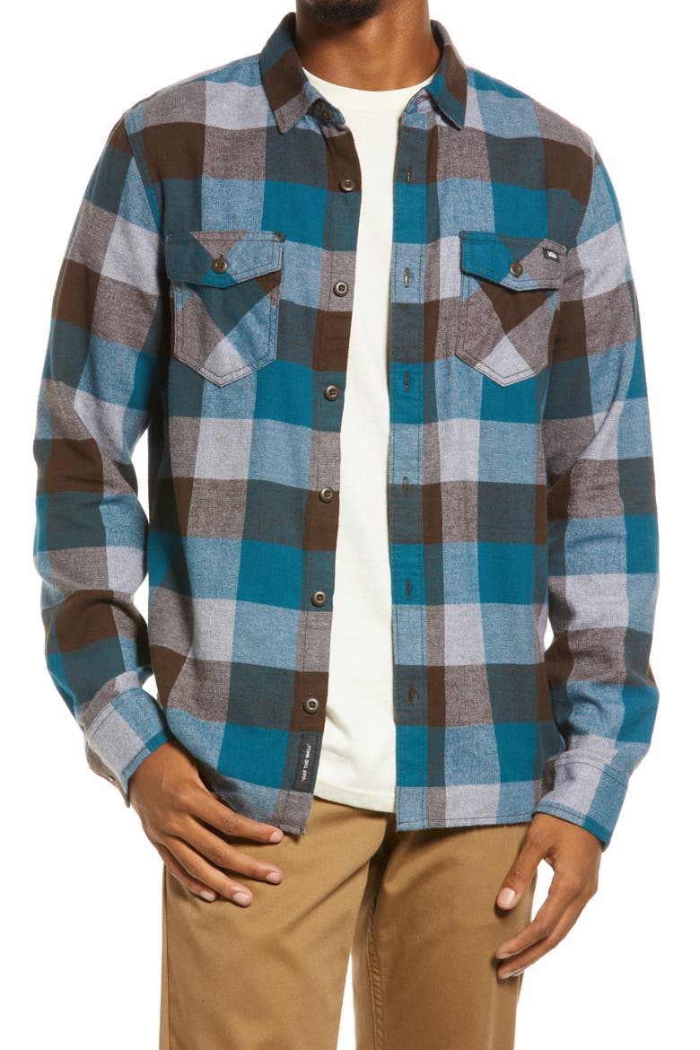 Men's Box Buffalo Check Flannel Button-Up Shirt, Main, color, DEMITASSE/BLUE CORAL