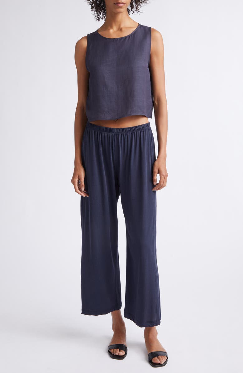 LESET Daniel Linen Blend Sleeveless Crop Top, Alternate, color, Midnight