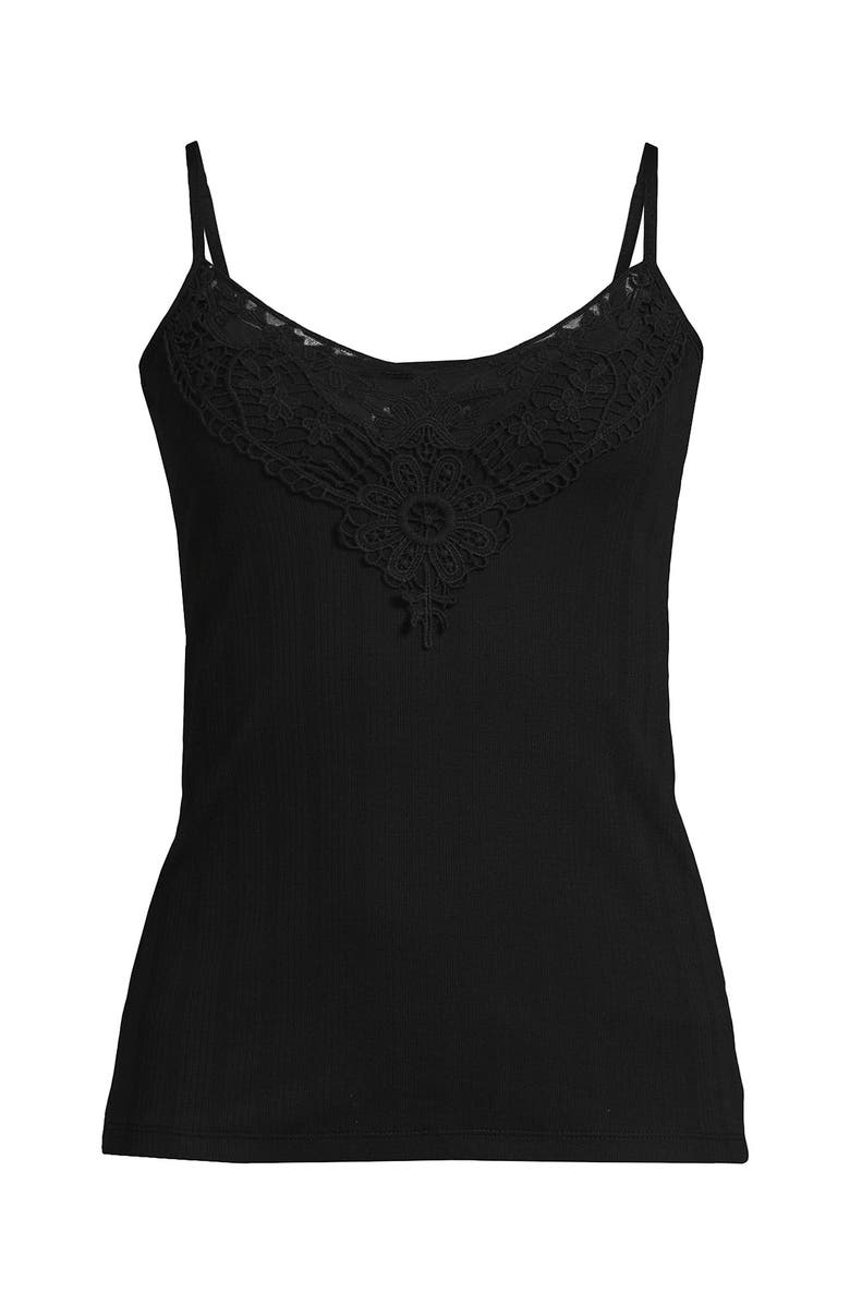 Lands' End Variegated Micro Rib Lace Trim Cami, Alternate, color, Black