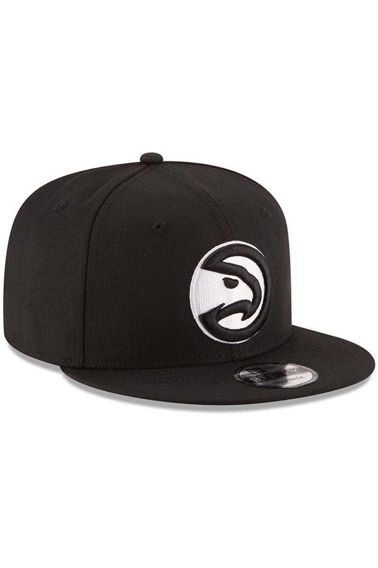 Men's New Era Black Atlanta Hawks Black & White Logo 9FIFTY Adjustable Snapback Hat, Alternate, color, Black