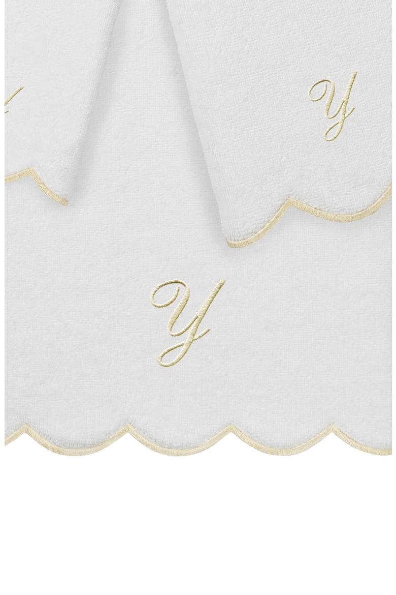 Adornia Scallop Initial 3-Piece Towel Set, Alternate, color, WHITE/ BEIGE Y