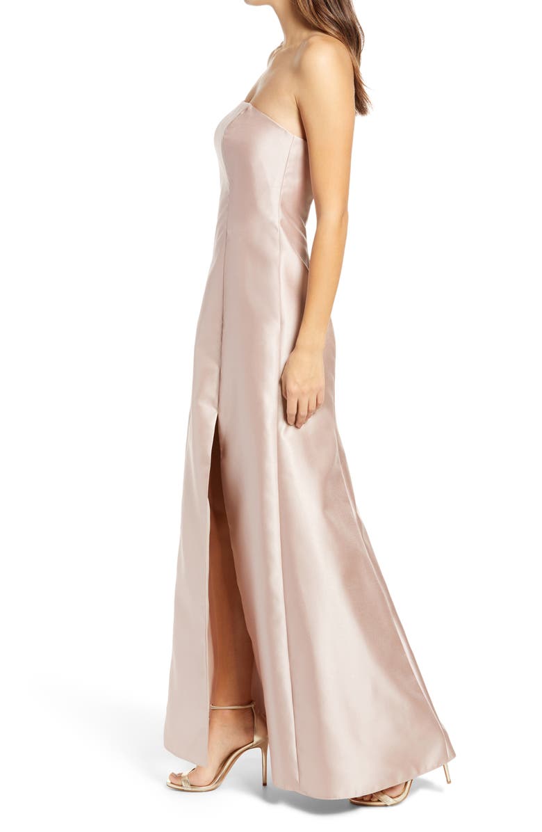 Alfred Sung Strapless Satin A-Line Gown, Alternate, color, 