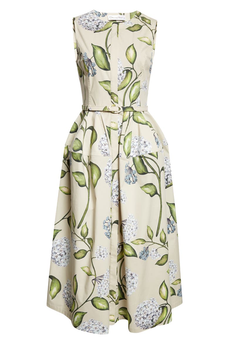 Porcelain Flowers Belted Stretch Cotton Poplin Shirtdress, Alternate, color, DENIM/ OATMEAL
