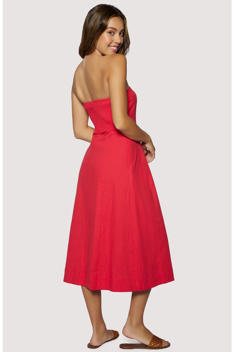 Ruby Breeze Strapless Cotton & LInen Midi Dress, Alternate, color, RED