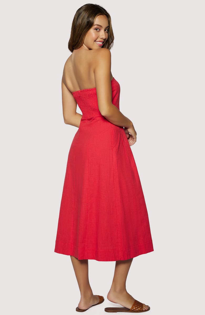 Lost + Wander Ruby Breeze Strapless Cotton & LInen Midi Dress, Alternate, color, Red