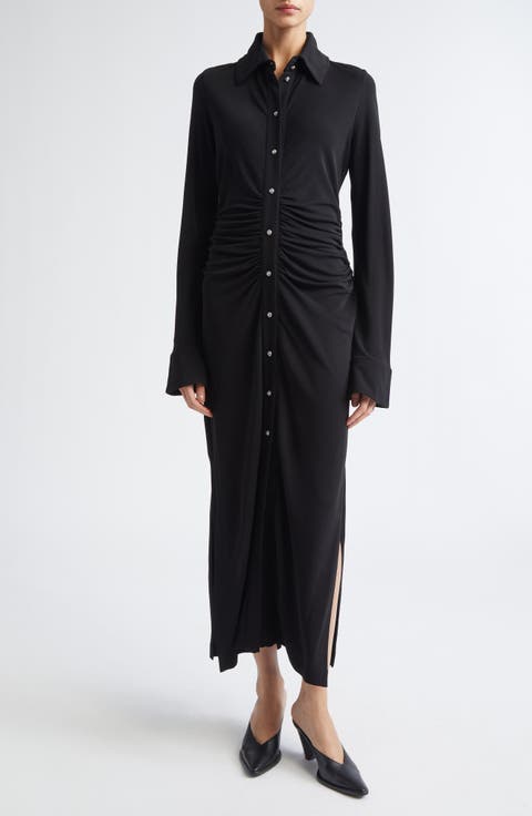 Claudia Print Ruched Long Sleeve Jersey Shirtdress