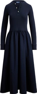 Polo Ralph Lauren Long Sleeve Mixed Media Henley Midi Dress