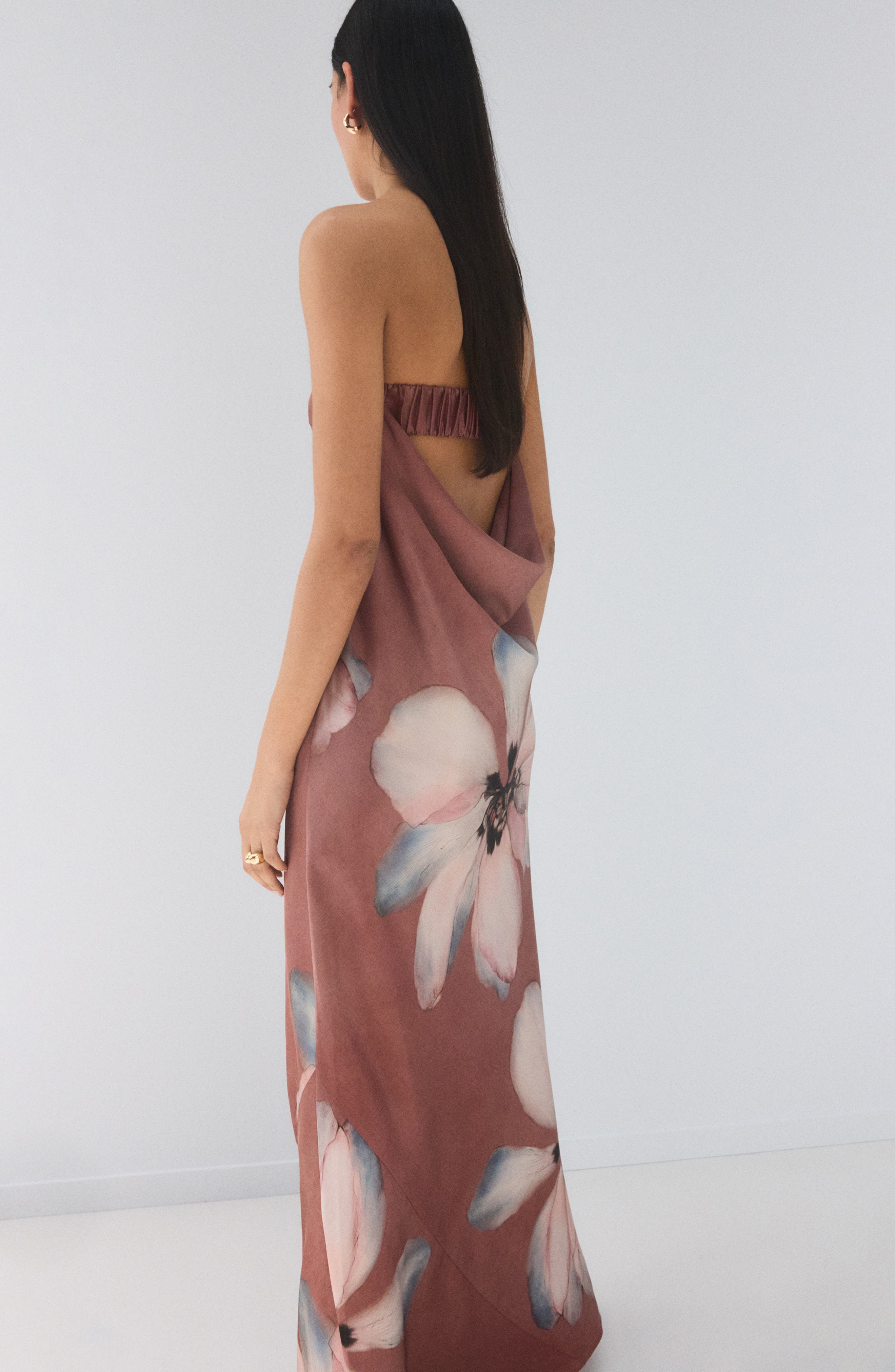 floral maxi dress open back High Neck Open Back Floral Dress Black / M (US 4)