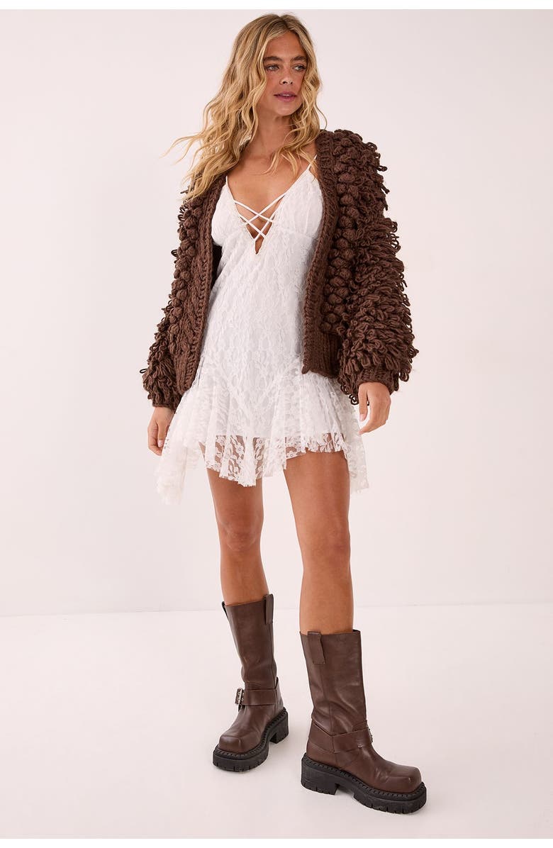 NASTY GAL Chunky Loop Yarn Knitted Cardigan, Alternate, color, Chocolate