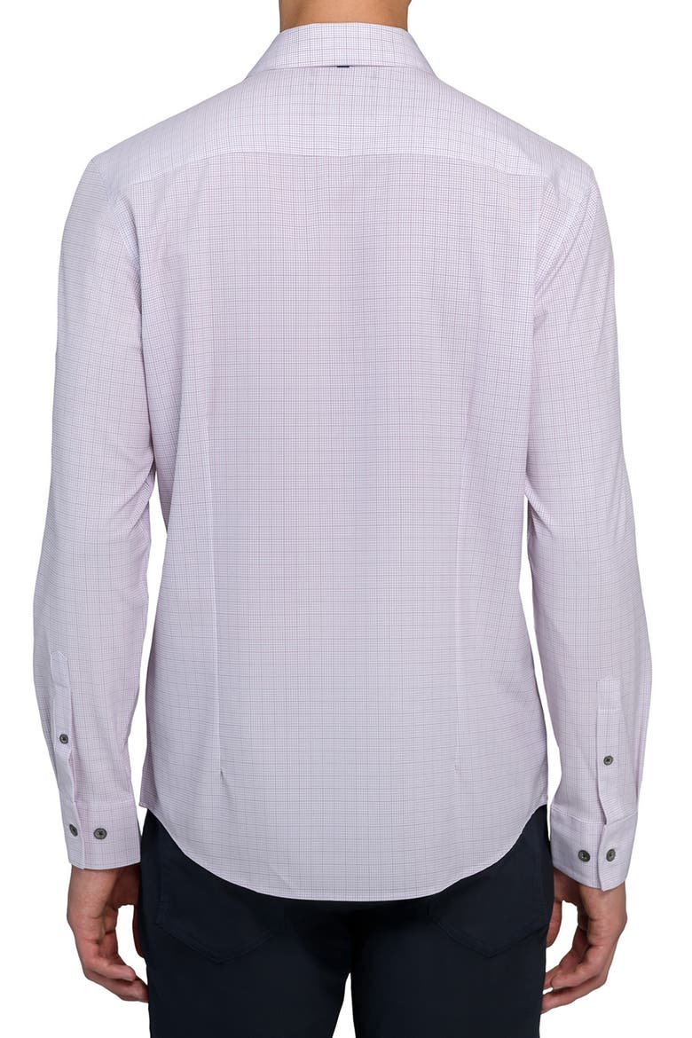 Slim Fit Light Purple Grid Check Performance Button-Up Shirt, Alternate, color, PURPLE