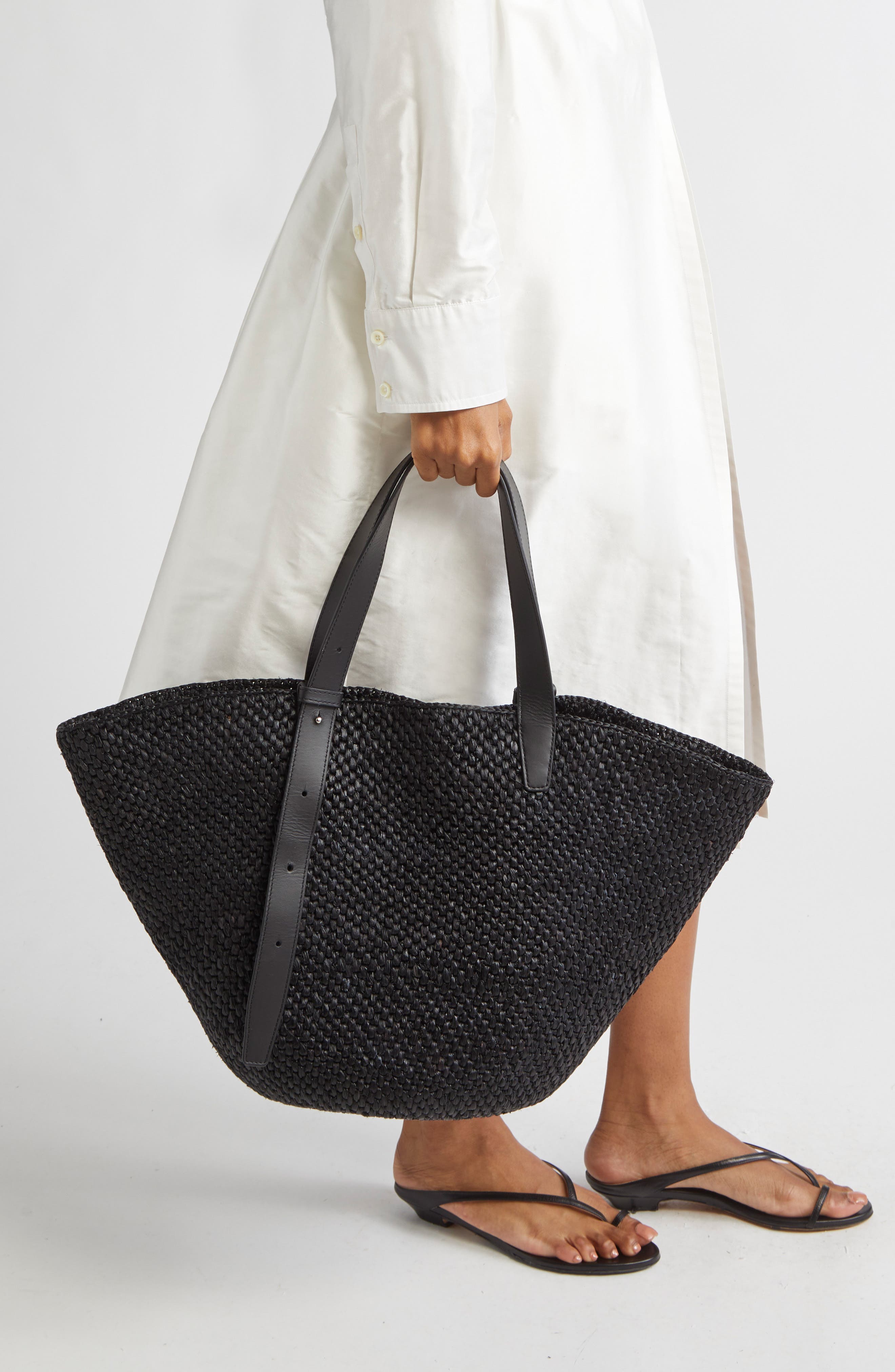 Lié Studio The Large Bianca Woven Raffia Tote, Alternate, color, Black