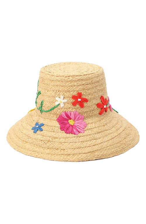 Kate Spade New York Floral Embroidered Straw Hat In Natural