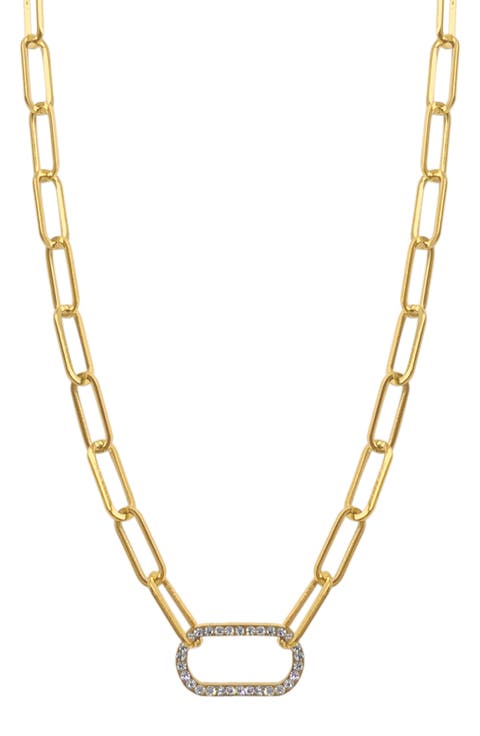 Water Resistant 14K Yellow Gold Plated Pavé Crystal Link Paperclip Chain Necklace