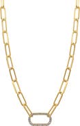 Adornia Water Resistant 14K Yellow Gold Plated Pavé Crystal Link Paperclip Chain Necklace
