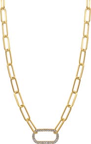 Adornia Water Resistant 14K Yellow Gold Plated Pavé Crystal Link Paperclip Chain Necklace