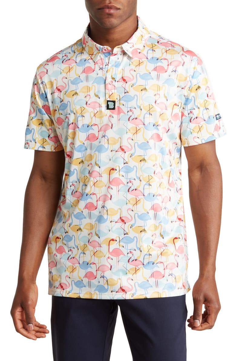 TOM BAINE Patterned Slim Fit Performance Golf Polo, Main, color, Beige